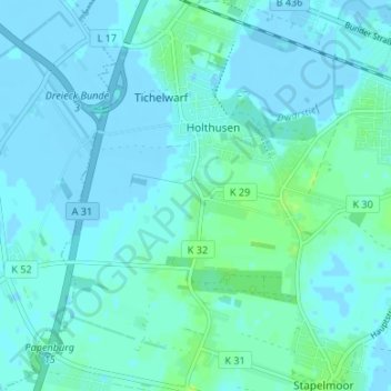 Holthuserheideの地形図、標高、地勢