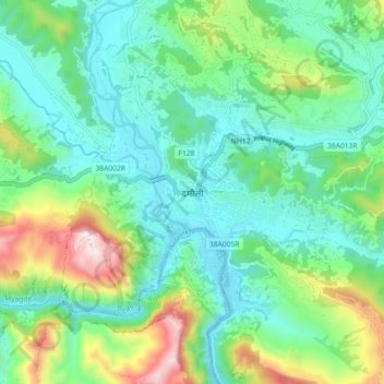 Vyas (Damauli)の地形図、標高、地勢