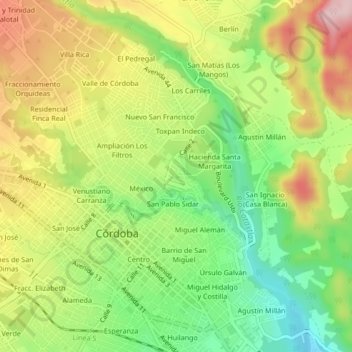 Infonavit Sta. Margaritaの地形図、標高、地勢