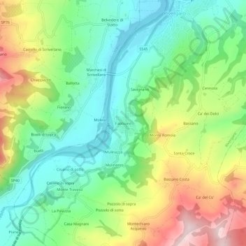 Fabbianoの地形図、標高、地勢