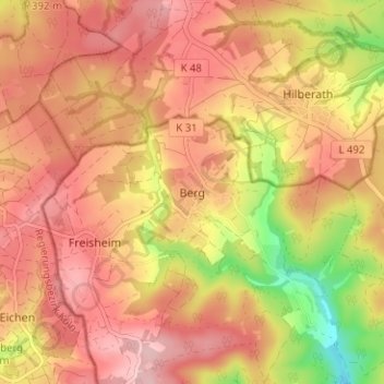 Bergの地形図、標高、地勢