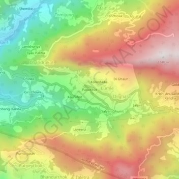 PatleKhetの地形図、標高、地勢