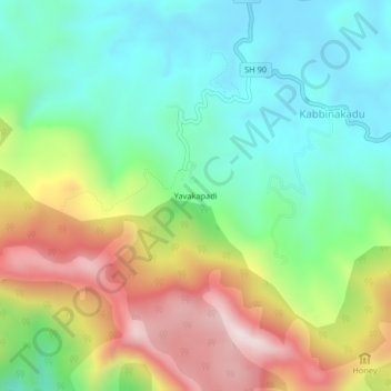 Yavakapadiの地形図、標高、地勢