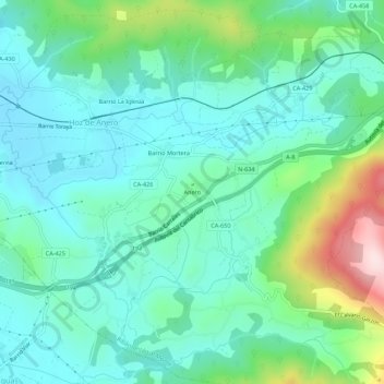 Aneroの地形図、標高、地勢