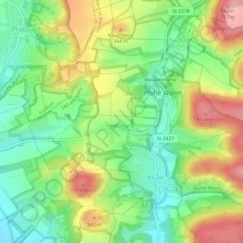 Bernsgrundの地形図、標高、地勢