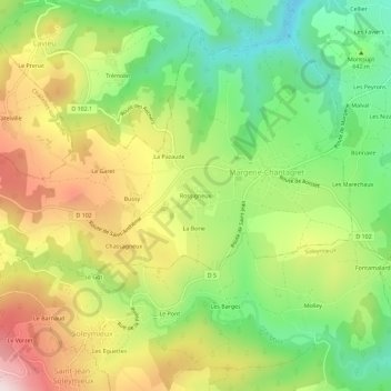 Rossigneuxの地形図、標高、地勢