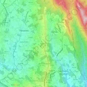 Barreirosの地形図、標高、地勢