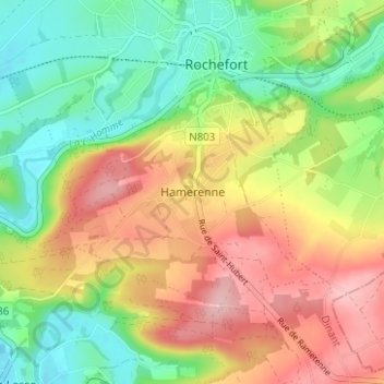 Hamerenneの地形図、標高、地勢