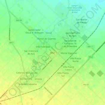 Azulの地形図、標高、地勢