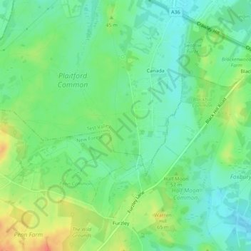 Canada Commonの地形図、標高、地勢