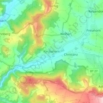Kirchahornの地形図、標高、地勢