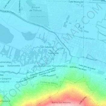Tlalmelacaの地形図、標高、地勢