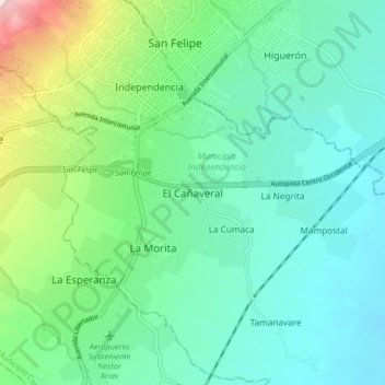 El Cañaveralの地形図、標高、地勢
