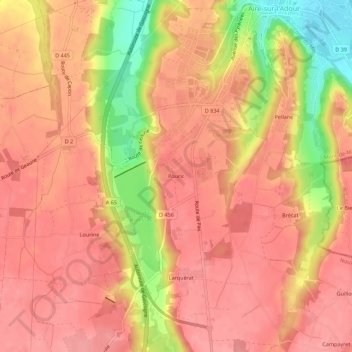Pouricの地形図、標高、地勢
