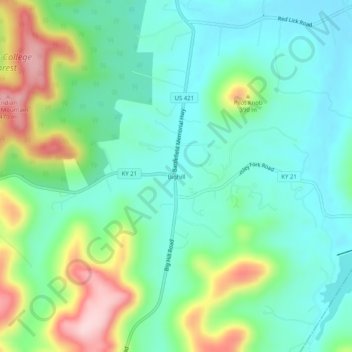 Bighillの地形図、標高、地勢