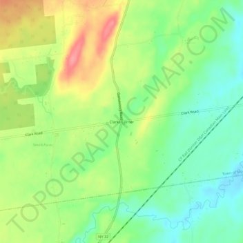 Clarks Cornerの地形図、標高、地勢