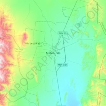 Matehualaの地形図、標高、地勢