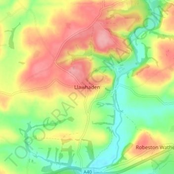 Llawhadenの地形図、標高、地勢