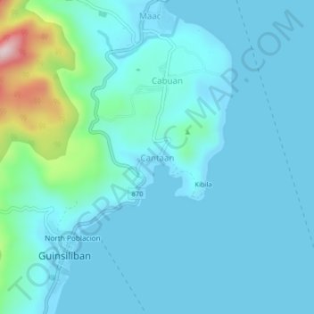 Cantaanの地形図、標高、地勢