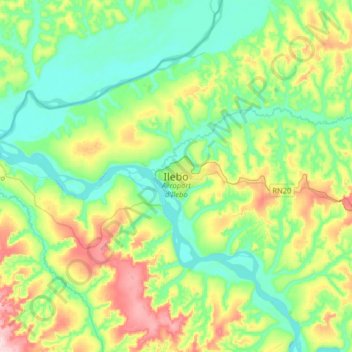Ileboの地形図、標高、地勢