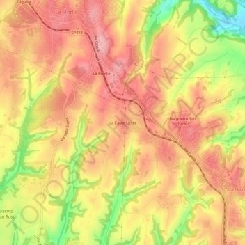 La Castellucciaの地形図、標高、地勢