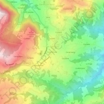 Case Petrucciの地形図、標高、地勢