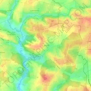 La Verrerieの地形図、標高、地勢