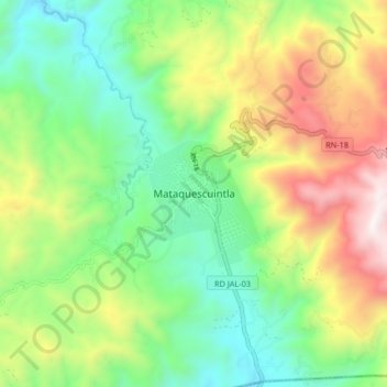 Mataquescuintlaの地形図、標高、地勢