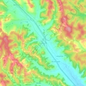 Serravalleの地形図、標高、地勢