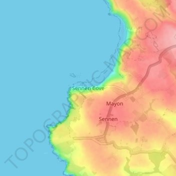 Sennen Coveの地形図、標高、地勢