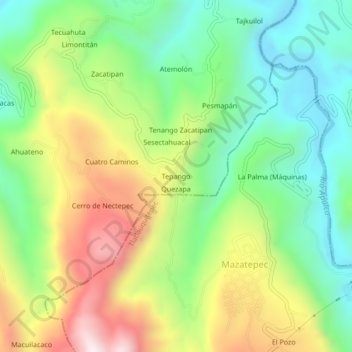 Tepangoの地形図、標高、地勢
