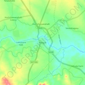 Hiriyurの地形図、標高、地勢