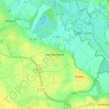 Harkenbleckの地形図、標高、地勢