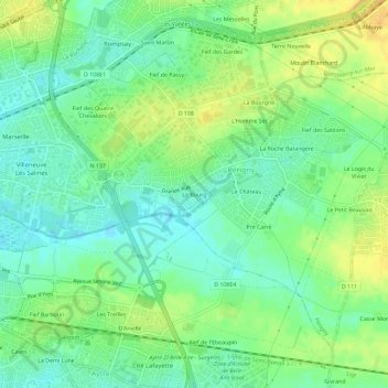 Le Bourgの地形図、標高、地勢