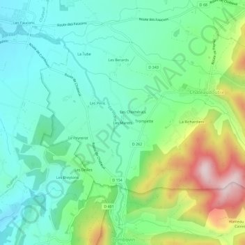Les Maretsの地形図、標高、地勢