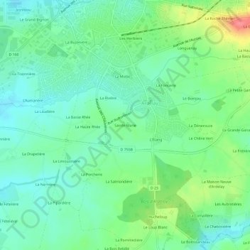 Sainte-Marieの地形図、標高、地勢