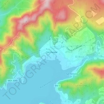 San Gasparの地形図、標高、地勢