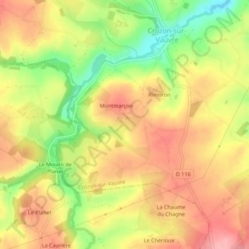 La Combeの地形図、標高、地勢
