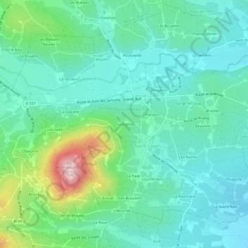 Chardignonの地形図、標高、地勢