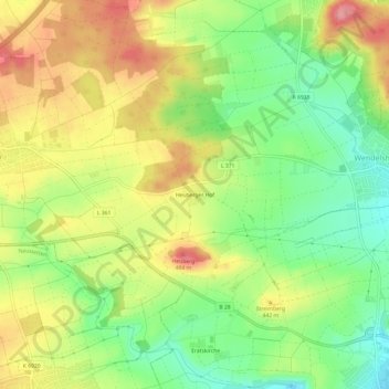 Heuberger Hofの地形図、標高、地勢