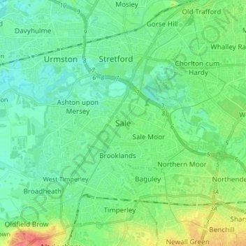 Saleの地形図、標高、地勢