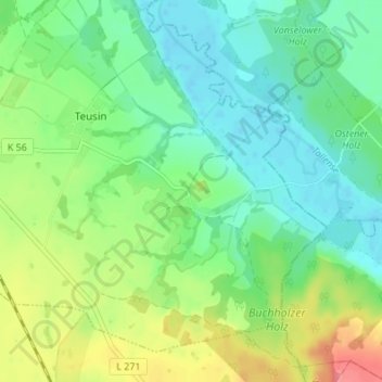 Roidinの地形図、標高、地勢