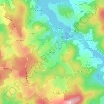 Vissingyの地形図、標高、地勢