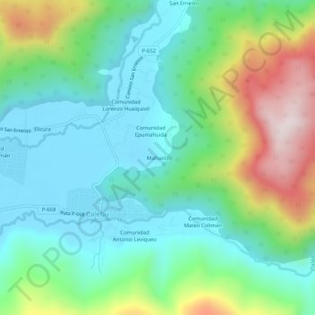 Mahuidaの地形図、標高、地勢