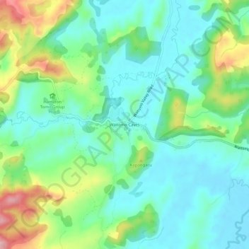 Waitomo Cavesの地形図、標高、地勢