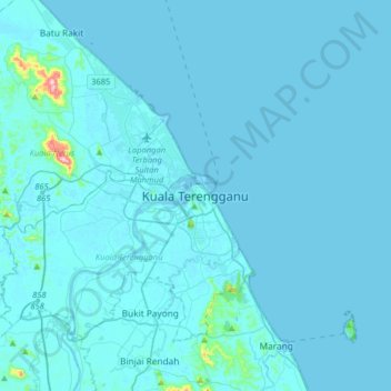 Kuala Terengganuの地形図、標高、地勢