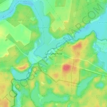 Großmenowの地形図、標高、地勢