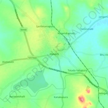 Haveriの地形図、標高、地勢