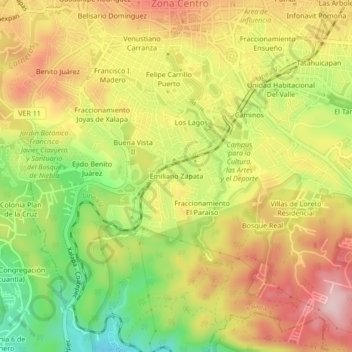 Emiliano Zapataの地形図、標高、地勢