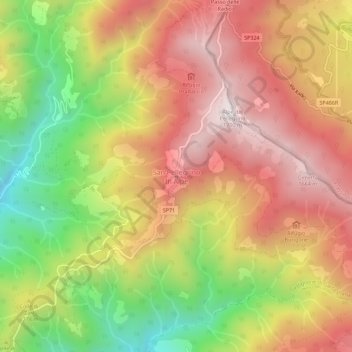 San Pellegrino In Alpeの地形図、標高、地勢